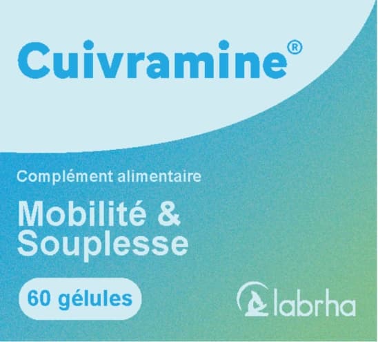 Pilulier Cuivramine Labrha sur fond bleu canard.